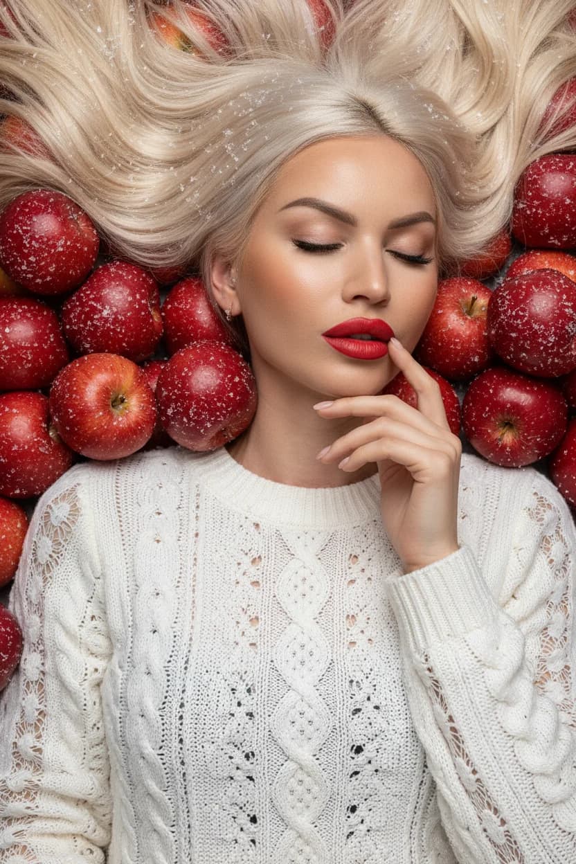 Тренд ИИ фотосессии: Нежность Ледяного Румянца — пример ИИ-фото на Sorya.ru