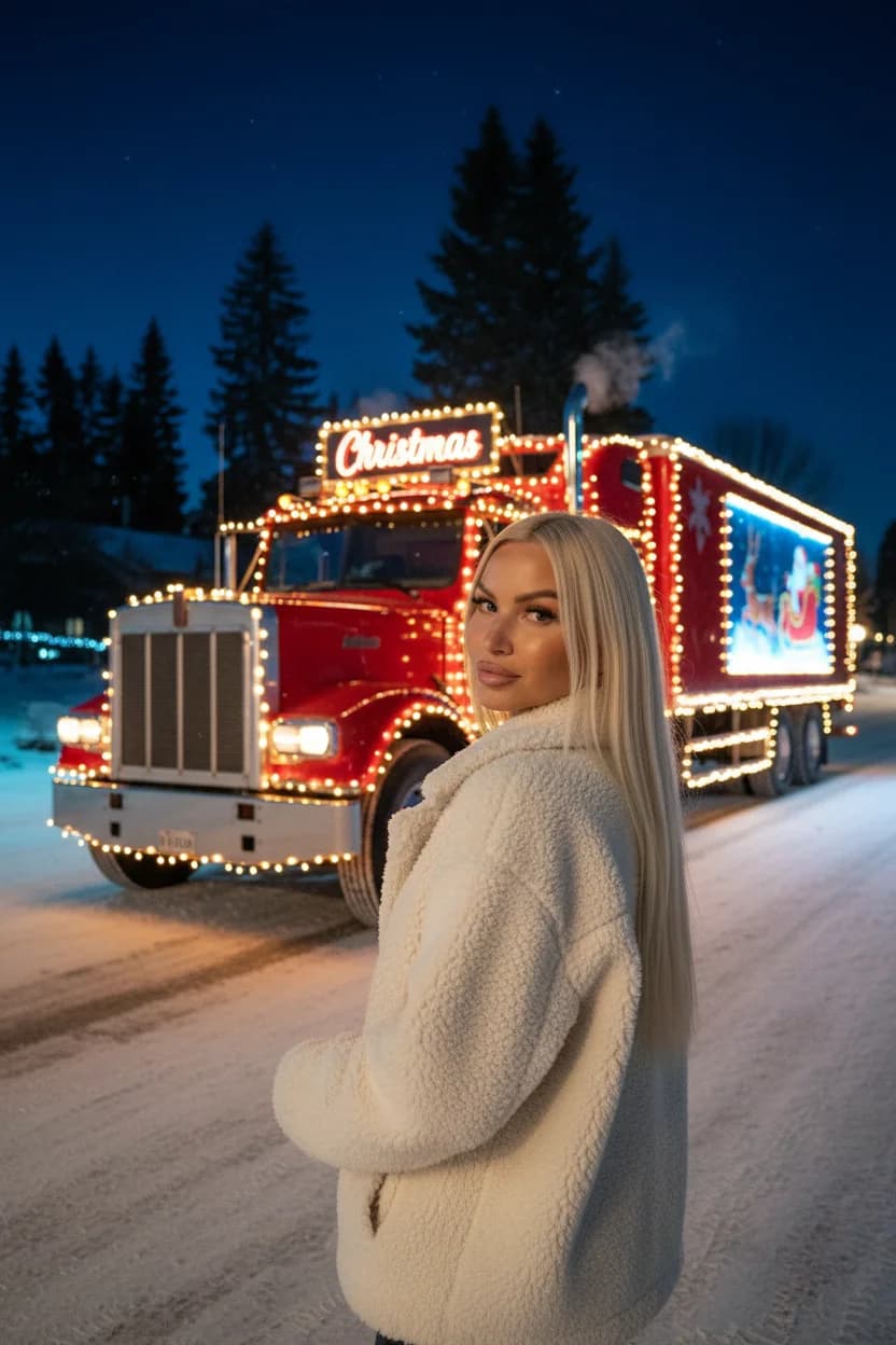 Тренд ИИ фотосессии: Праздничное Путешествие Coca-Cola — пример ИИ-фото на Sorya.ru