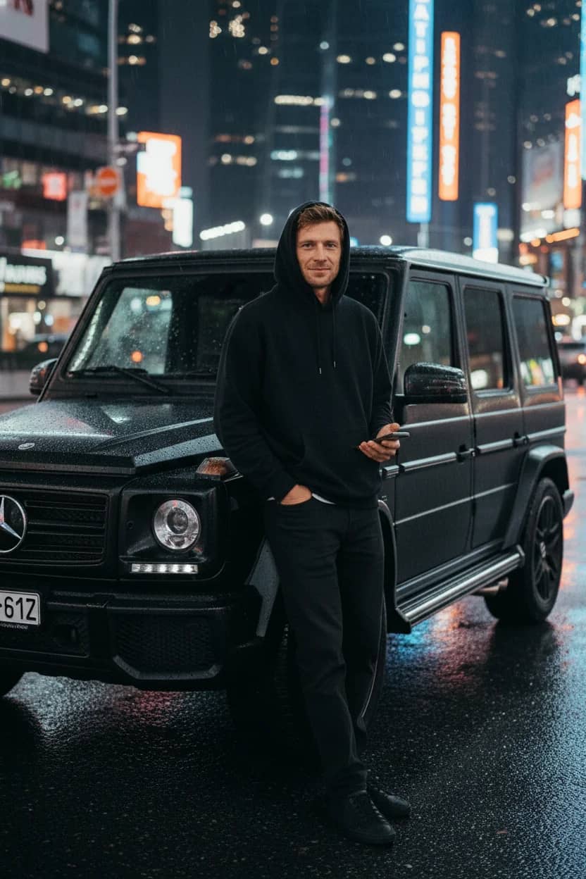 Креативная ИИ фотосессия: Urban Power (Городская Мощь) — пример генерации Sorya.ru