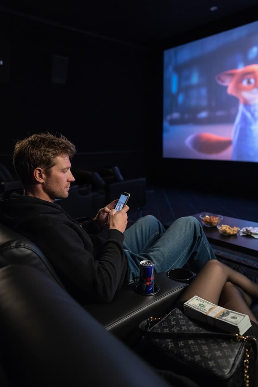 Тренд ИИ фотосессии: Частный кинопоказ — пример ИИ-фото на Sorya.ru