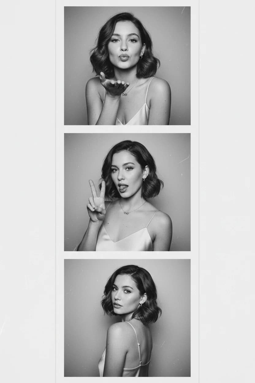 Тренд ИИ фотосессии: Черно-белая фотобудка — пример ИИ-фото на Sorya.ru