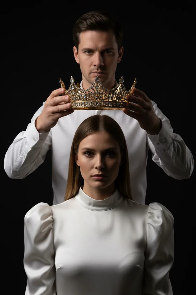 Тренд ИИ фотосессии: Коронация возлюбленной — пример ИИ-фото на Sorya.ru