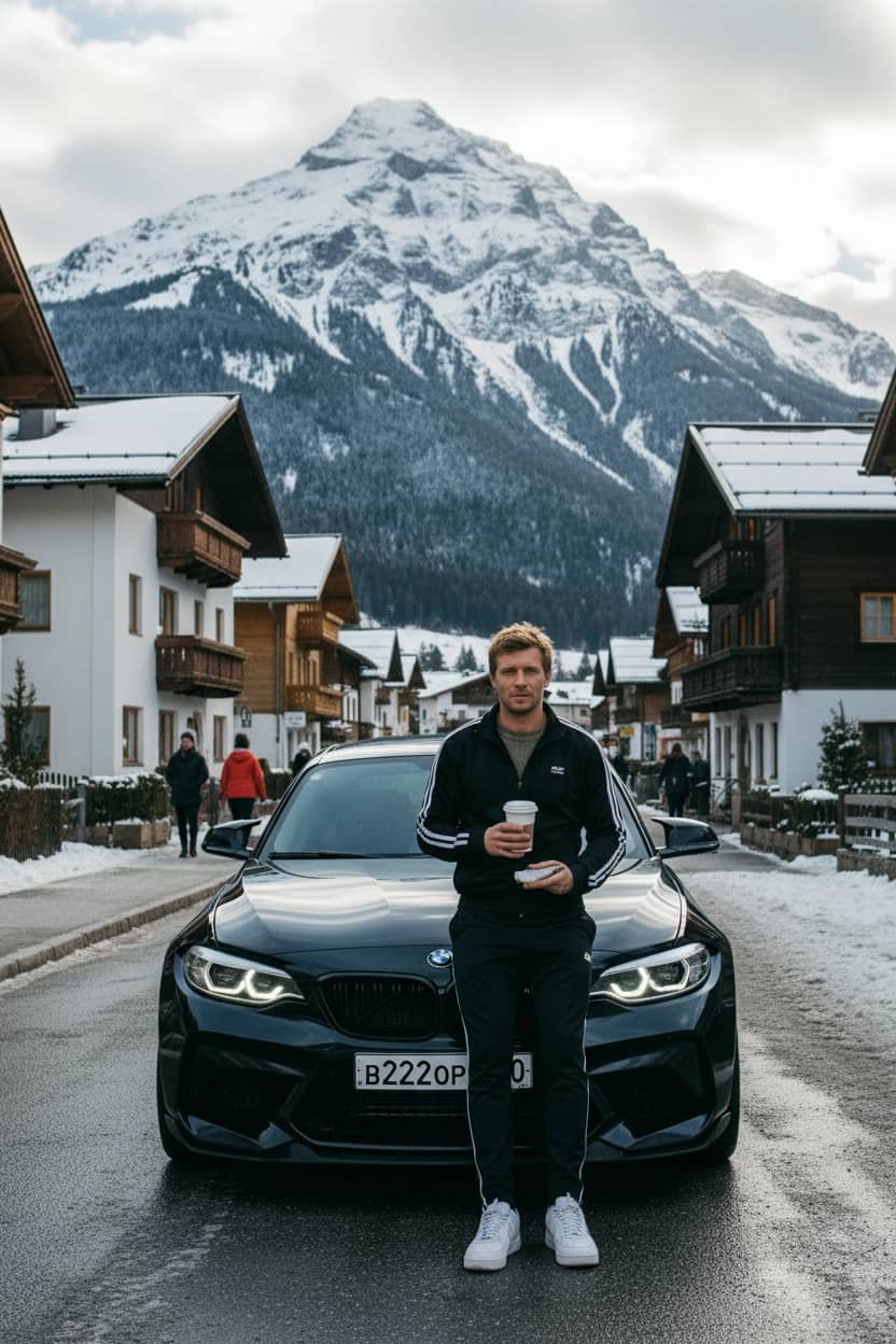 Креативная ИИ фотосессия: Alpine Drive — пример генерации Sorya.ru