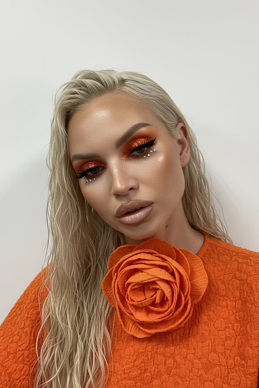 Тренд ИИ фотосессии: Оранжевое пламя — пример ИИ-фото на Sorya.ru