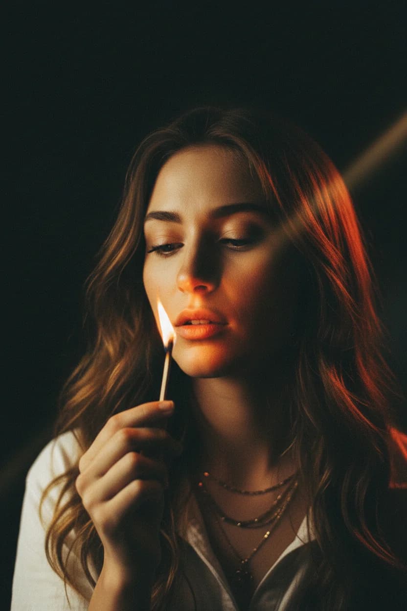 Тренд ИИ фотосессии: Портрет с огнём . — пример ИИ-фото на Sorya.ru