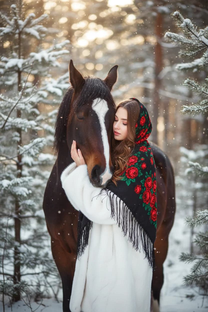 Тренд ИИ фотосессии: Зимняя сказка — пример ИИ-фото на Sorya.ru
