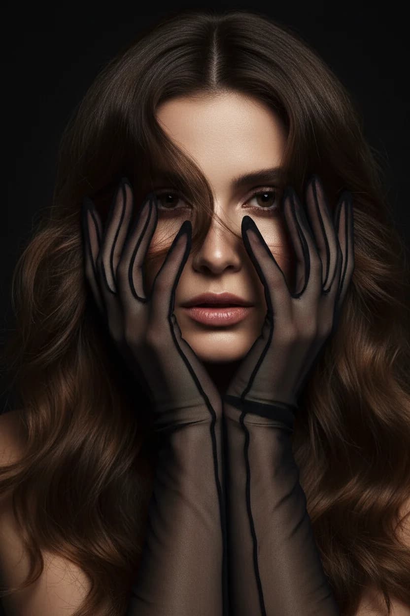 Тренд ИИ фотосессии: Драматический Гламур — пример ИИ-фото на Sorya.ru