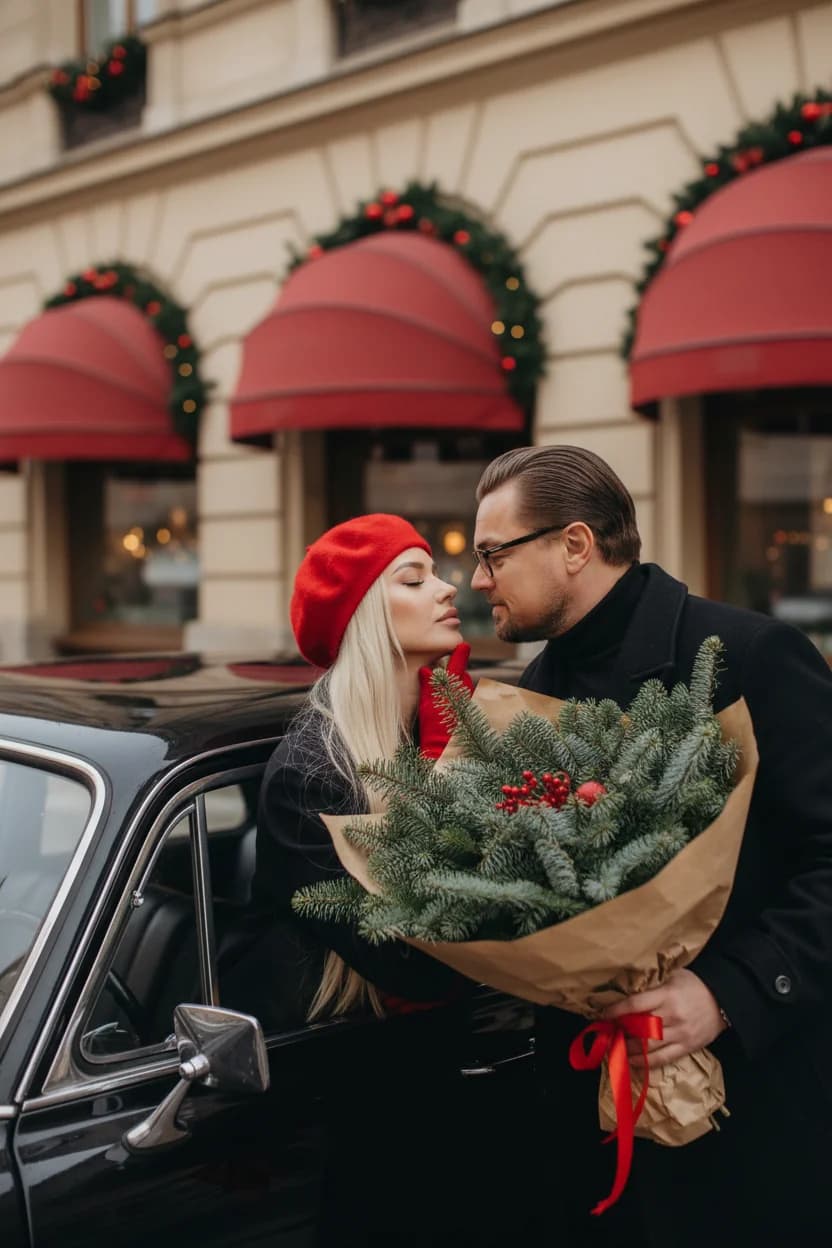 Тренд ИИ фотосессии: Зимний Городской Романс — пример ИИ-фото на Sorya.ru