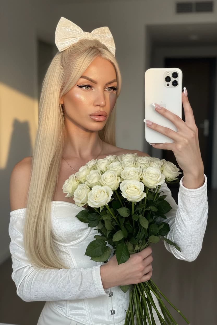 Тренд ИИ фотосессии: Ангельский белый — пример ИИ-фото на Sorya.ru