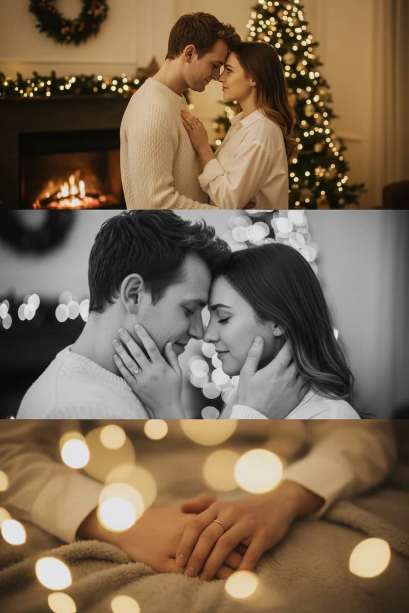 Тренд ИИ фотосессии: Новогодний коллаж для пары — пример ИИ-фото на Sorya.ru