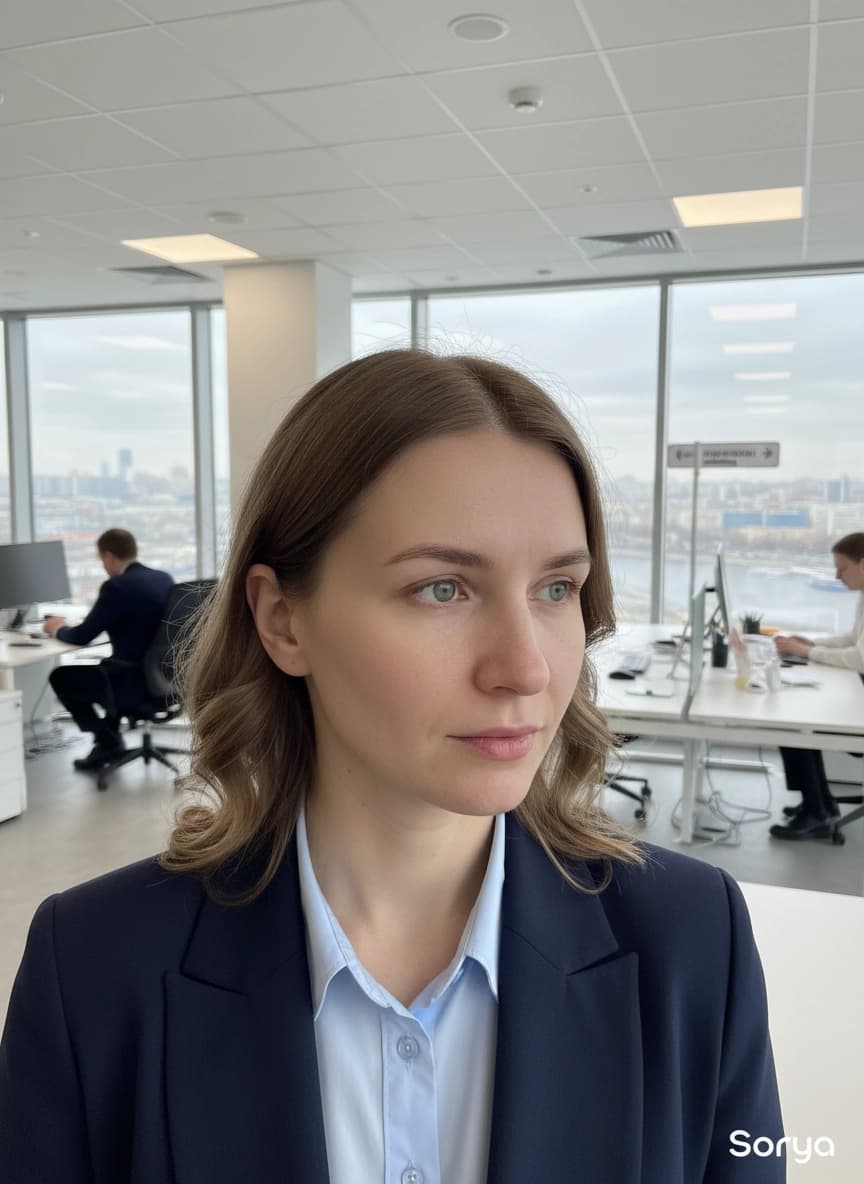 Идея для ИИ фотосессии: Фотосессия в офисе — пример генерации нейросети Sorya