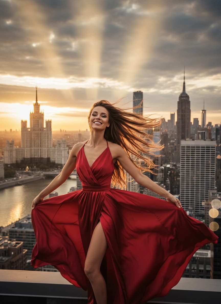 Идея для ИИ фотосессии: Фотосессия на крыше — пример генерации нейросети Sorya