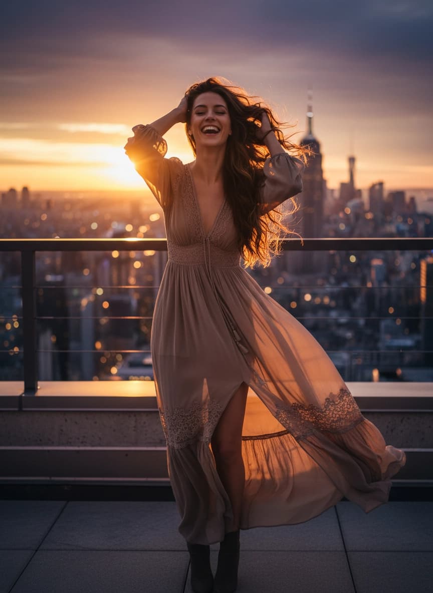 Пример портрета Фотосессия на крыше от нейросети Sorya