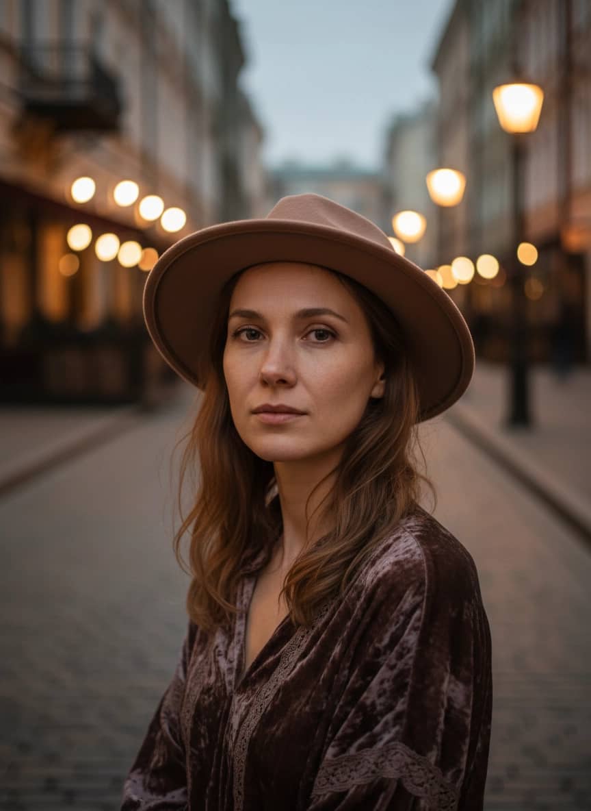 Креативная ИИ фотосессия: Фотосессия на Московском Арбате — пример генерации Sorya.ru