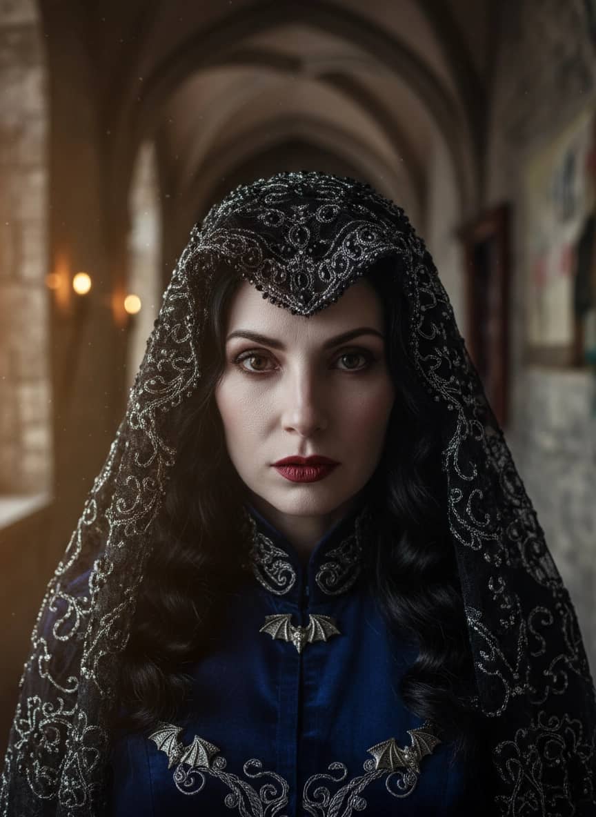 Креативная ИИ фотосессия: Готическая фотосессия в замках — пример генерации Sorya.ru