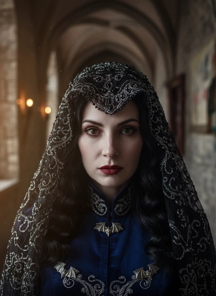 Идея для ИИ фотосессии: Готическая фотосессия в замках — пример генерации нейросети Sorya