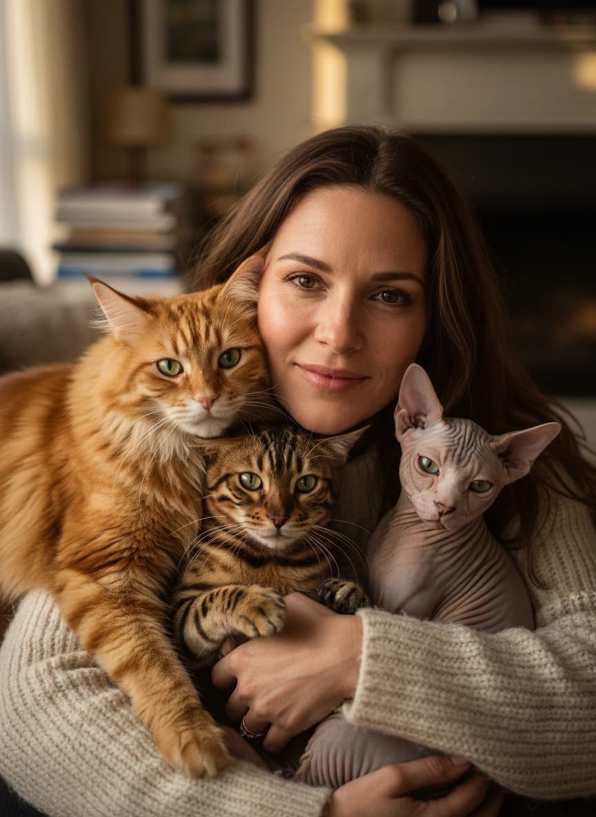 Идея для ИИ фотосессии: Фотосессия с кошками — пример генерации нейросети Sorya