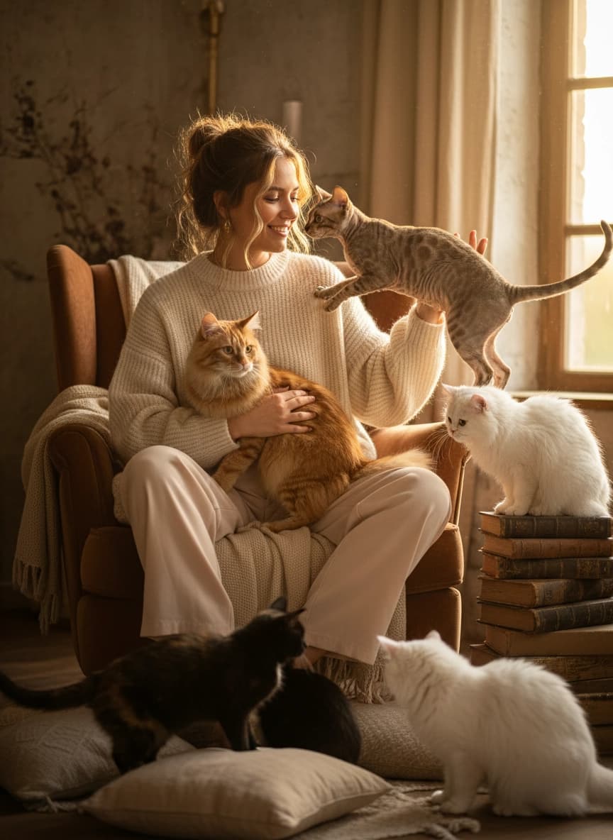 Вариант образа в стиле Фотосессия с кошками — ИИ генерация фото