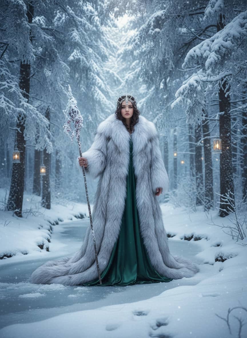 Креативная ИИ фотосессия: Фотосессия в шубе — пример генерации Sorya.ru