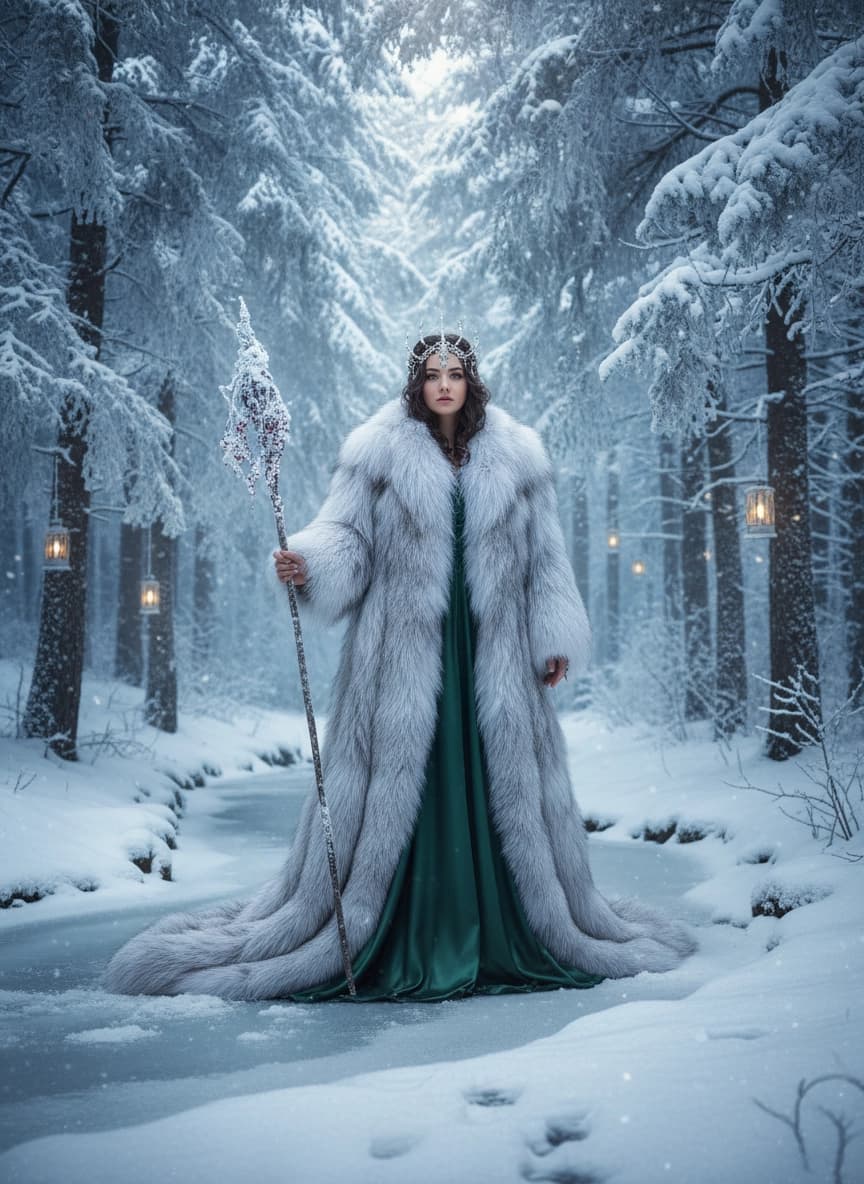 Идея для ИИ фотосессии: Фотосессия в шубе — пример генерации нейросети Sorya