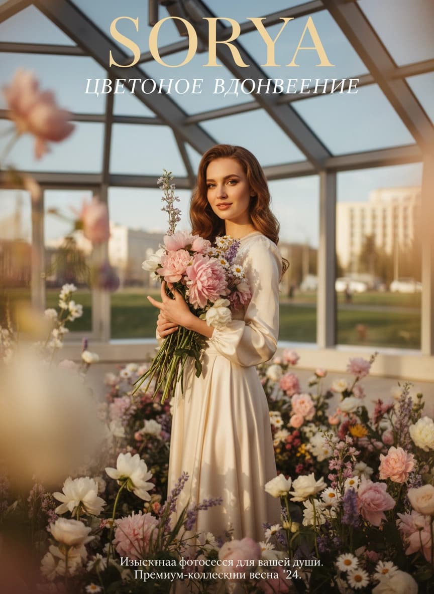 Пример портрета Фотосессия с цветами от нейросети Sorya
