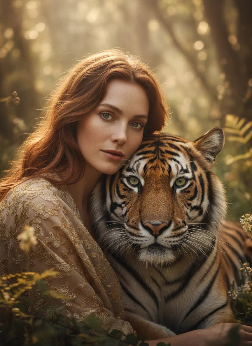 Креативная ИИ фотосессия: Фотосессия с животными — пример генерации Sorya.ru