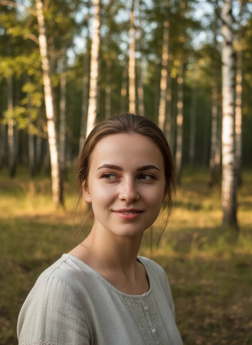 Пример ИИ фотосессии в стиле Фотосессия с берёзками — создано в Sorya.ru (6)
