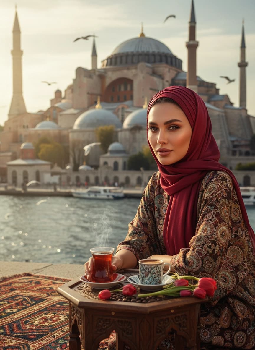 Идея для ИИ фотосессии: Фотосессия в Стамбуле — пример генерации нейросети Sorya