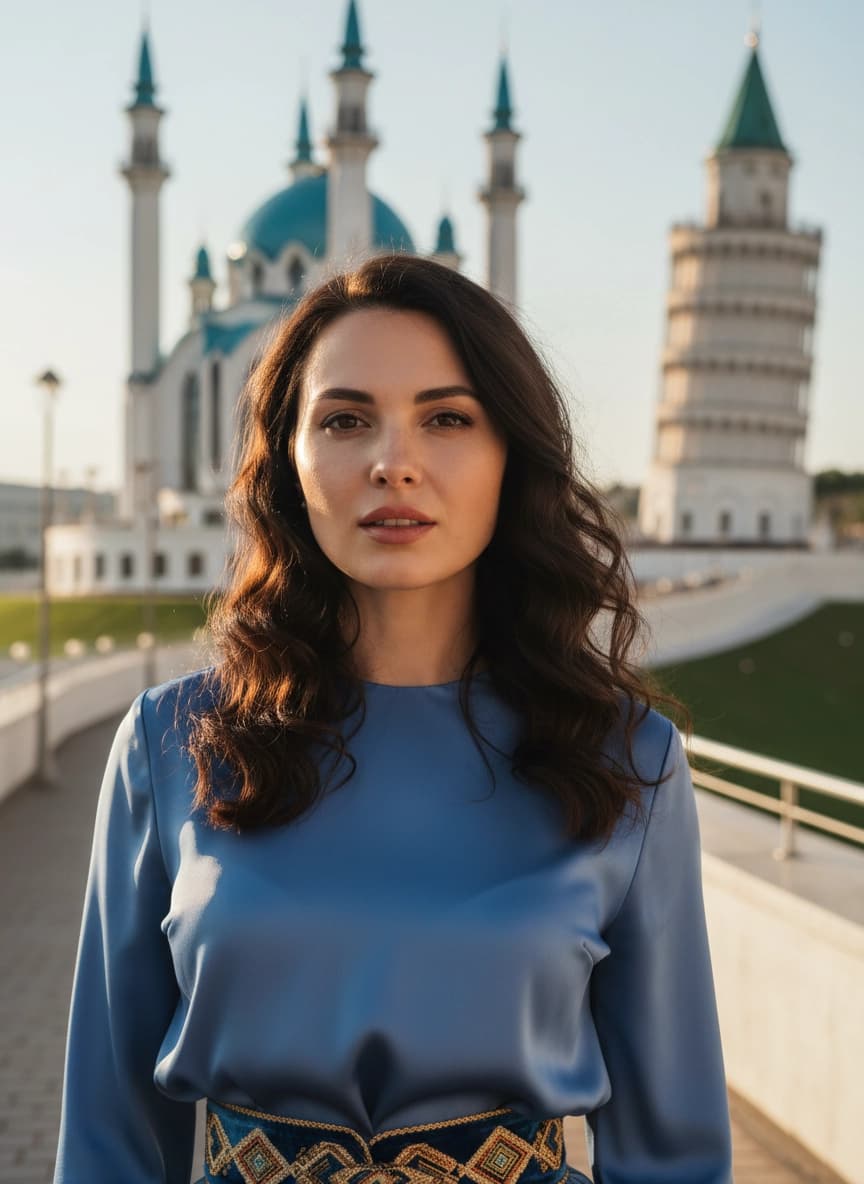 Идея для ИИ фотосессии: Фотосессия у Казанского кремля — пример генерации нейросети Sorya